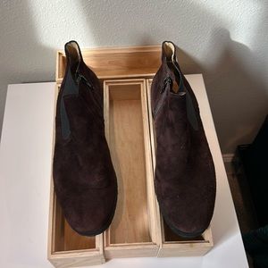 Christian Dietz burgundy suede booties with elastic and zipper
